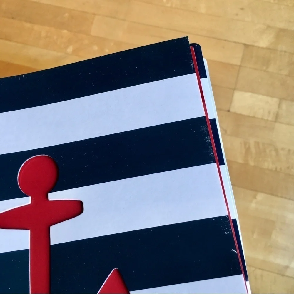 Nautical Anchor on Stripe Notebook + Folder Stationery Set, Navy, White, Red
